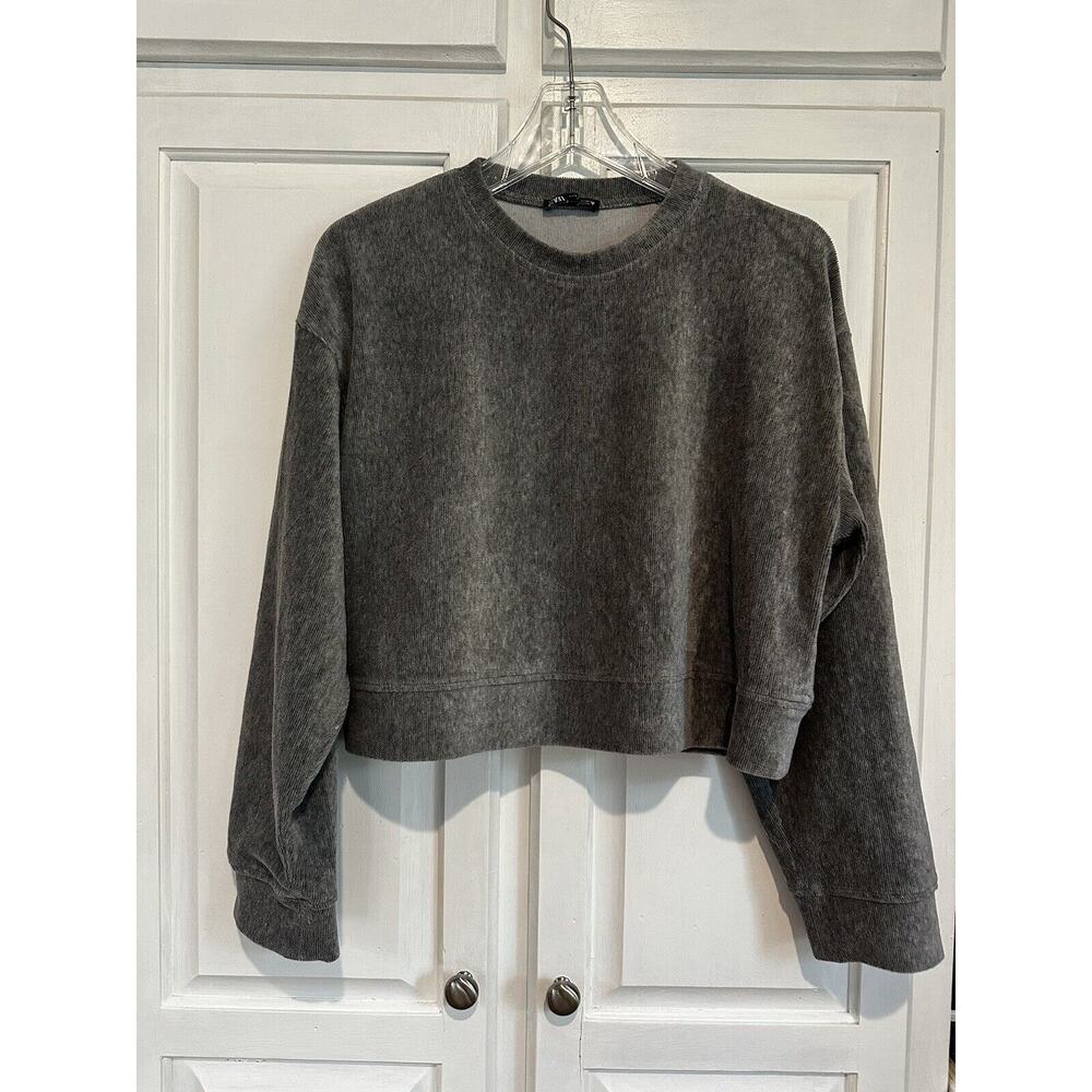Zara Womens Cropped Sweater Knit Gray Pullover Ribbed Size Small - Picture 1 of 9